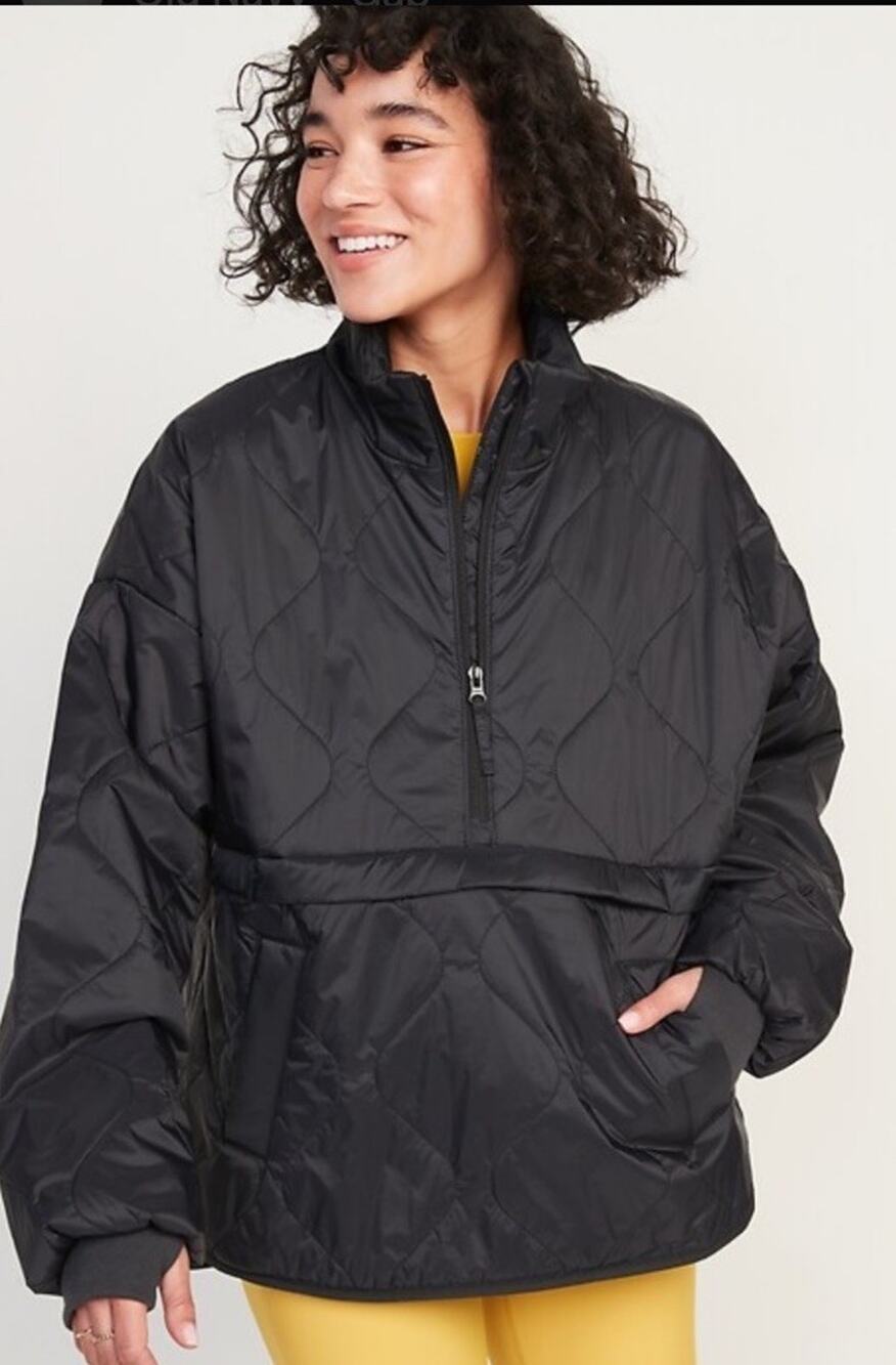 Old Navy Plus 3X Puffer Half Zip Packable Activewear Quilted Poncho Jacket Black